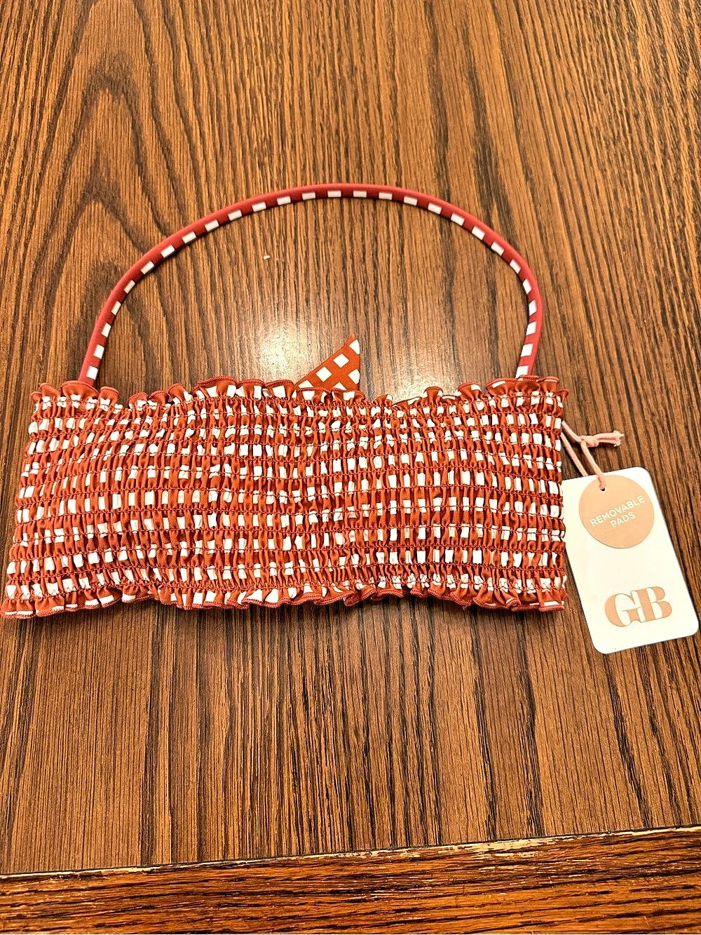 GB Checkered Bikini Top Orange & White Size Small NWT